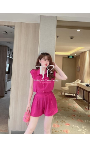 Bộ đũi tơ áo sát nách cổ sơ mi, quần đùi