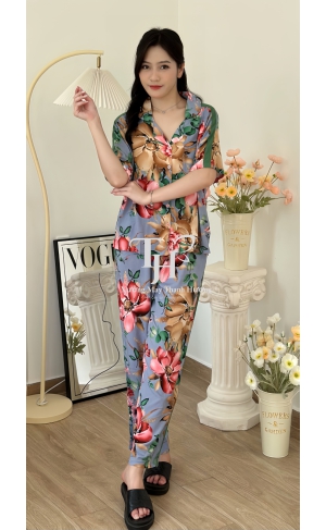 Bộ tole pizama dài viền màu hông (sườn)