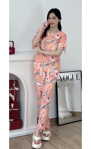 Bộ tole dài tay ngắn cổ tròn, tay bồng dúm