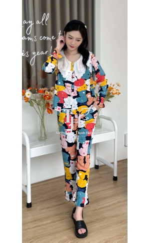 Bộ tole Quần 9 tấc, áo dài, cổ đính ren