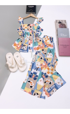 Bộ tole Quần 8 tấc, áo cánh tiên, đính nút T2