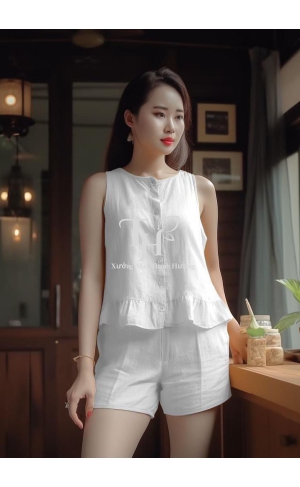 Bộ đũi tơ áo sát nách cổ tròn, vạt bèo, quần đùi