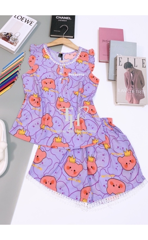 Bộ tole đùi cánh tiên, cổ + túi ngực + quần đính ren