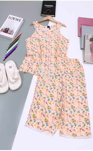 Bộ tole lửng sát nách, cổ tròn viền ren