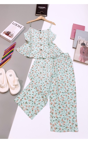 Bộ tole 8 tấc, áo dây mảnh, đính 4 nút