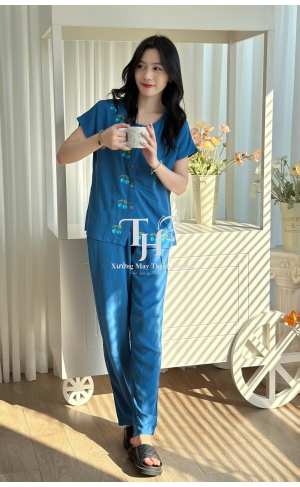 Bộ tole QDTN màu, cổ tròn, thêu cherry A1