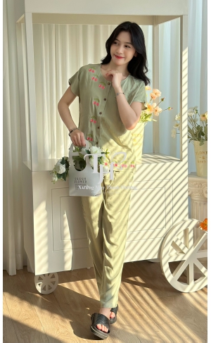 Bộ tole QDTN màu, cổ tròn, thêu cherry A2