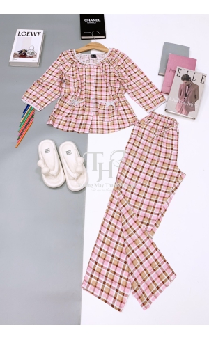 Bộ tole dài tay lỡ, cổ bèo, 2 túi nơ