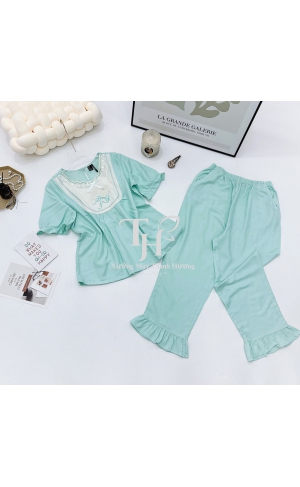 Bộ tole 9 tấc màu, áo tay lỡ, thêu bông ngực, luồng ren, đính nơ