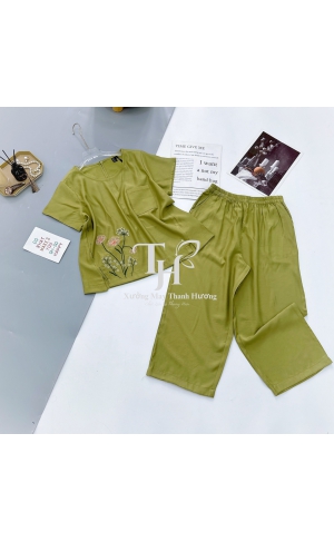 Bộ tole 9 tấc màu, tay ngắn, thêu bông vạt, 1 túi