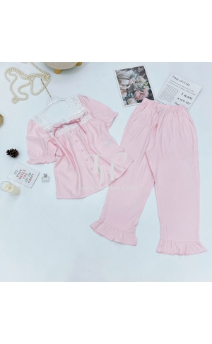 Bộ tole 9 tấc tay lỡ, cổ U ren, vải tole lụa Hàn cao cấp