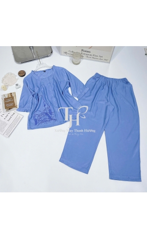 Bộ tole dài tay lỡ viền bèo thêu bông, Tole Hàn cao cấp