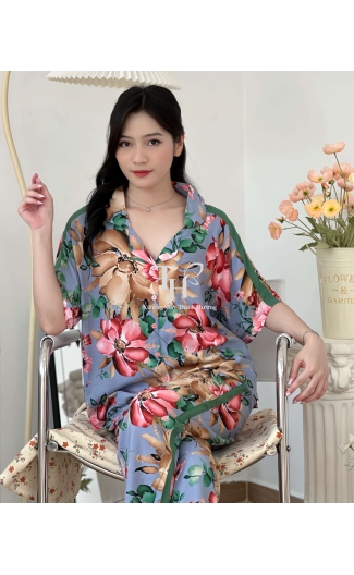 Bộ tole pizama dài viền màu hông (sườn)