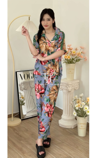 Bộ tole pizama dài viền màu hông (sườn)