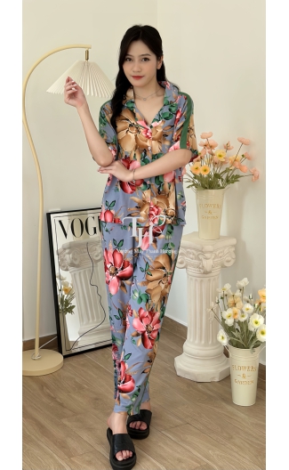 Bộ tole pizama dài viền màu hông (sườn)