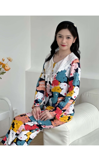 Bộ tole Quần 9 tấc, áo dài, cổ đính ren