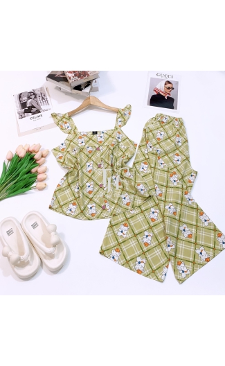 Bộ tole Quần 8 tấc, áo cánh tiên, đính nút T1