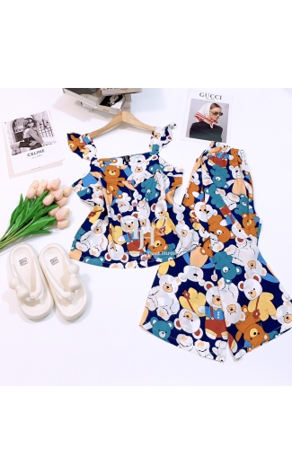 Bộ tole Quần 8 tấc, áo cánh tiên, đính nút T1