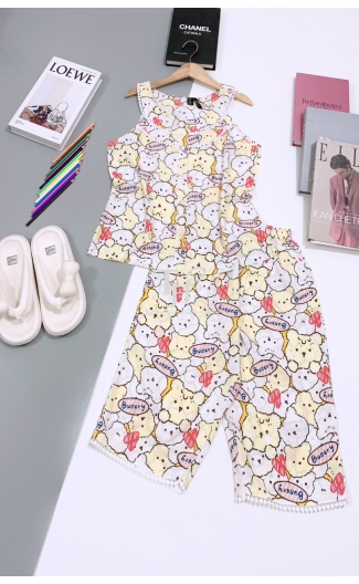 Bộ tole lửng sát nách, cổ tròn viền ren