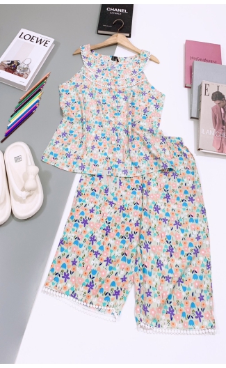 Bộ tole lửng sát nách, cổ tròn viền ren