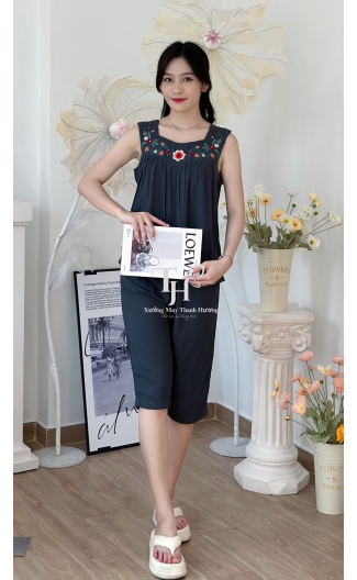 Bộ tole lửng sát nách màu, thêu bông cổ