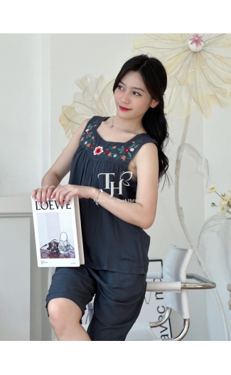 Bộ tole lửng sát nách màu, thêu bông cổ