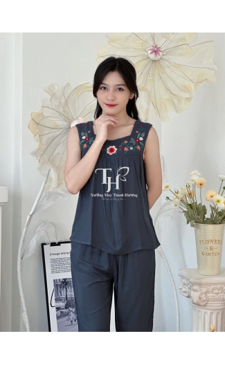 Bộ tole lửng sát nách màu, thêu bông cổ