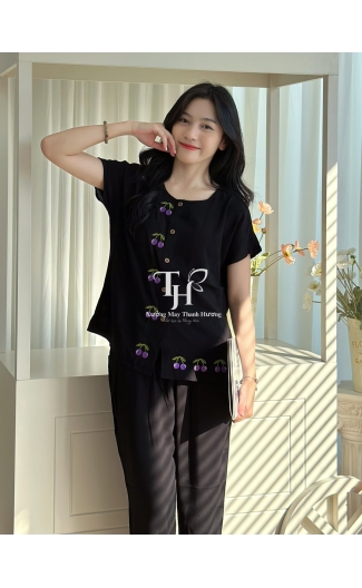Bộ tole QDTN màu, cổ tròn, thêu cherry A1