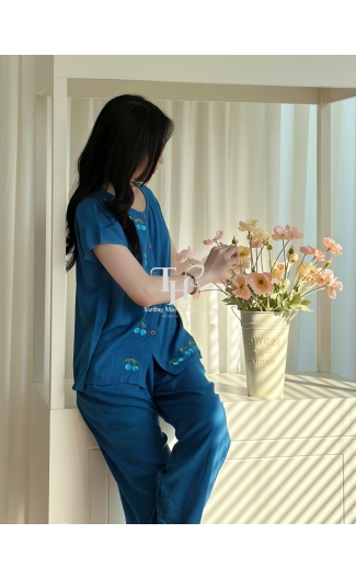 Bộ tole QDTN màu, cổ tròn, thêu cherry A1