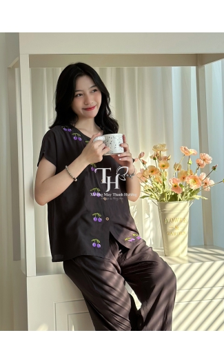 Bộ tole QDTN màu, cổ tròn, thêu cherry A2