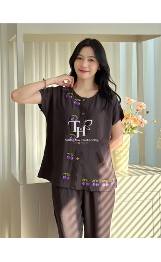 Bộ tole QDTN màu, cổ tròn, thêu cherry A2