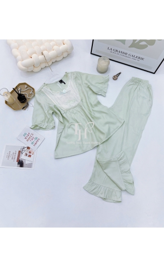 Bộ tole 9 tấc màu, áo tay lỡ, thêu bông ngực, luồng ren, đính nơ