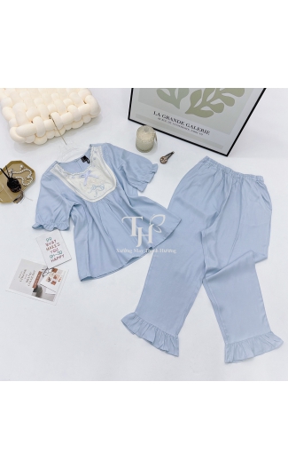 Bộ tole 9 tấc màu, áo tay lỡ, thêu bông ngực, luồng ren, đính nơ
