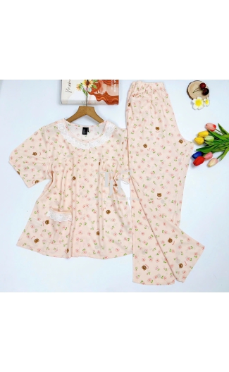Bộ tole quần dài tay ngắn (QDTN) cổ ren, 1 túi 
