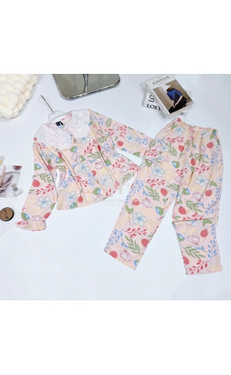 Bộ tole quần dài tay dài (QDTD) cổ ren tiểu thư