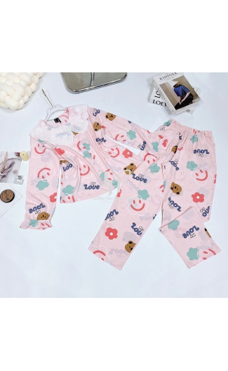 Bộ tole quần dài tay dài (QDTD) cổ ren tiểu thư